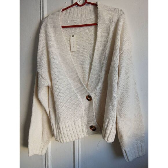 Anthropologie womens large soft wool sweater cardigan slouchy cream ivory - Picture 3 of 8